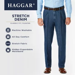 Men's Haggar® Classic-Fit Stretch Expandable-Waist Pleated Jeans 7 Men's Haggar® Classic-Fit Stretch Expandable-Waist Pleated Jeans -Haggar Sales 2939005 ALT3