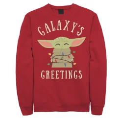 Licensed Character Men's Star Wars The Mandalorian The Child Galaxy's Greetings Text Sweatshirt
