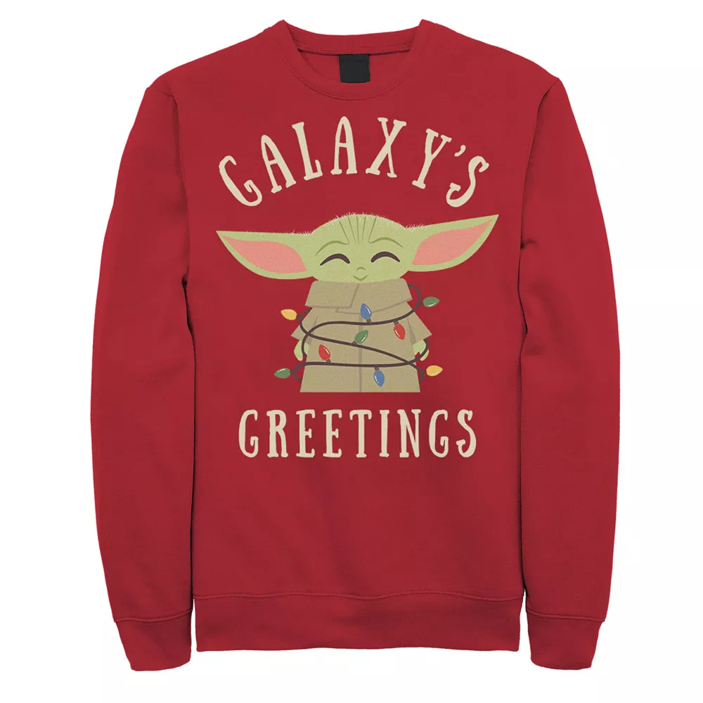 Licensed Character Men's Star Wars The Mandalorian The Child Galaxy's Greetings Text Sweatshirt 3 Licensed Character Men's Star Wars The Mandalorian The Child Galaxy's Greetings Text Sweatshirt
