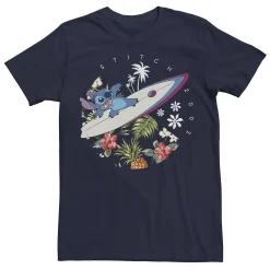 Licensed Character Men's Disney Lilo & Stitch Surfing Tropical Circle Portrait Tee