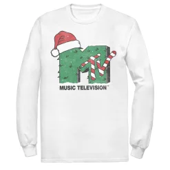 Licensed Character Men's MTV Logo Christmas Tree Santa Hat Colors Tee