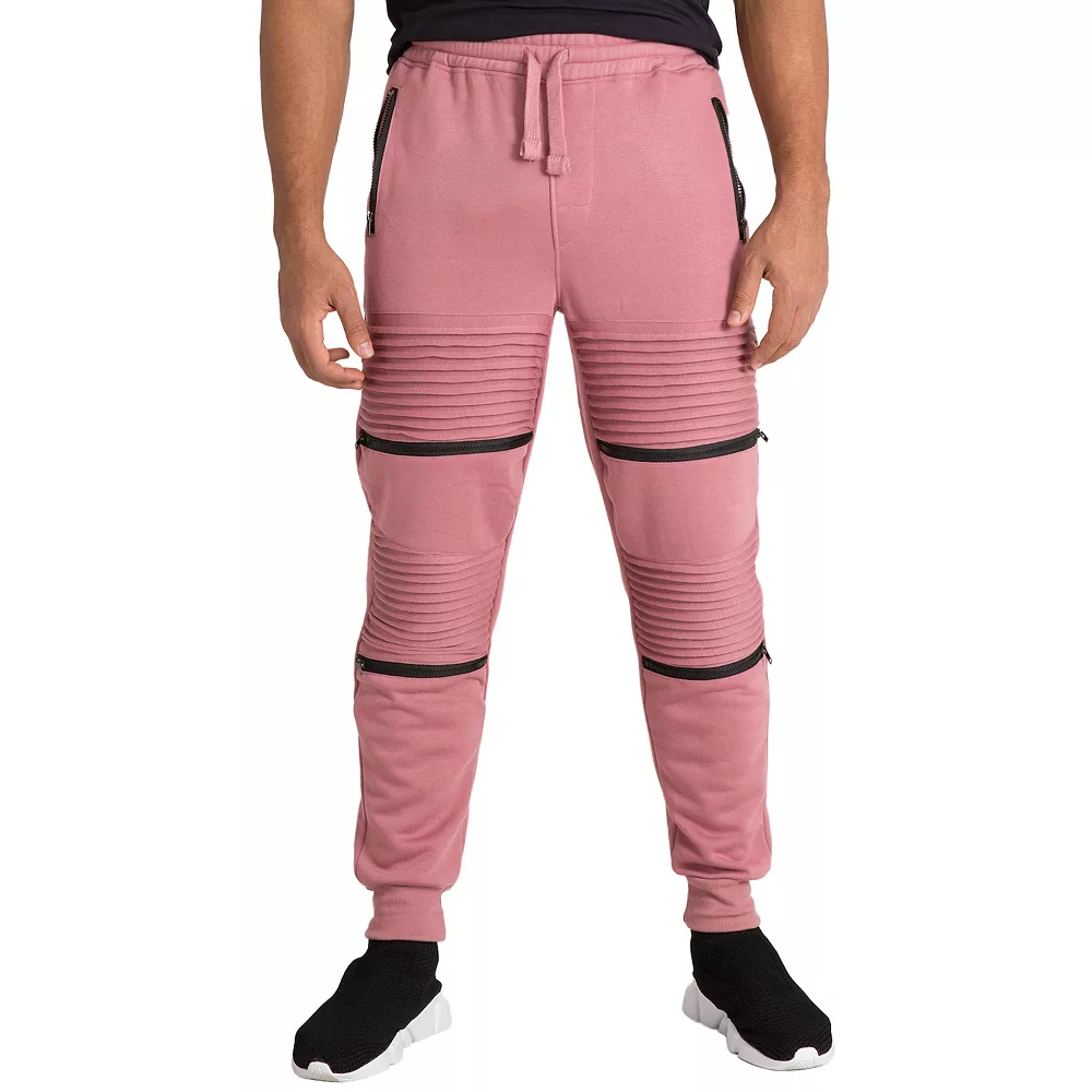 Vibes Men's Fleece Jogger Pants Double Moto Patch & Zipper Knee Trim Rib Cuff & Waist 3 Vibes Men's Fleece Jogger Pants Double Moto Patch & Zipper Knee Trim Rib Cuff & Waist